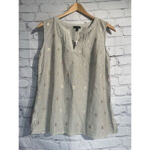 Talbots Womens Sleeveless Shell Metallic Dot Stripe Split Neckline‎ Sz Small NWT